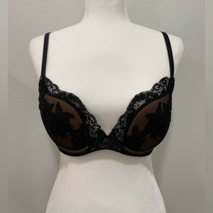 Rare La Perla Black Lace Underwire Bra With Frastaglio Size 2 (34C)